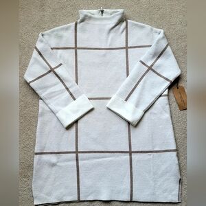 NWT Christian Siriano Cream and Brown Grid Sweater - Size S